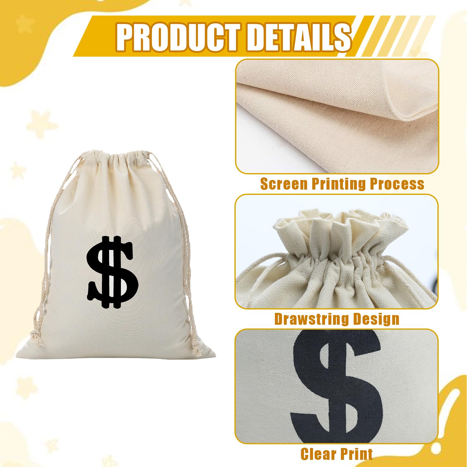 Bolsa de dinero de 28 x 40 cm con símbolo de dólar, bolsa de tela blanca, monedero de ladrón de bancos, monedero versátil, juego de accesorios de ladrón para carnaval, disfraz de ladrón, disfraz de la