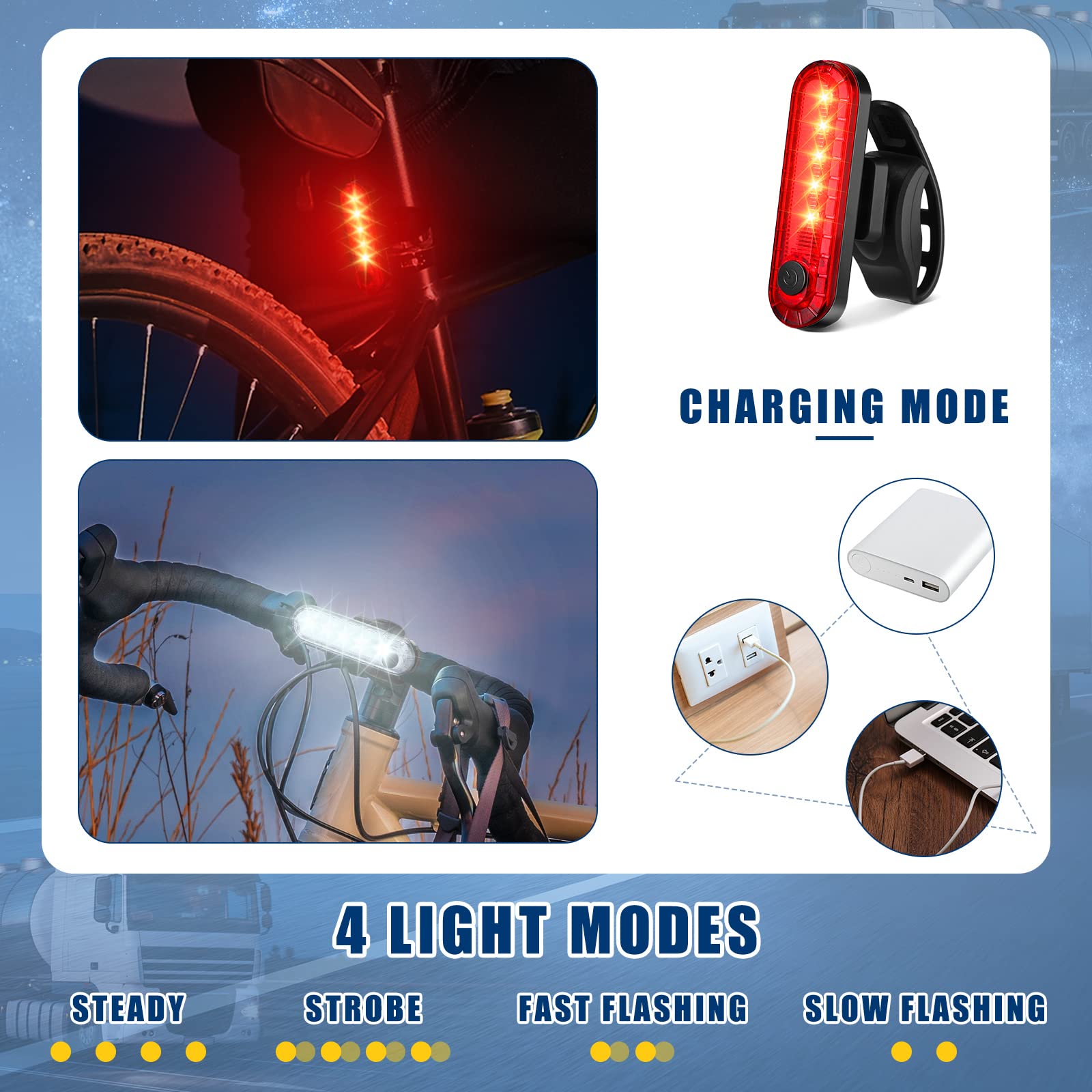 Jerify Lot de 20 feux arrière LED rechargeables par USB pour vélo - Étanche - 4 options de mode d'éclairage - Pour feux arrière de nuit, kayak de nuit, bateau