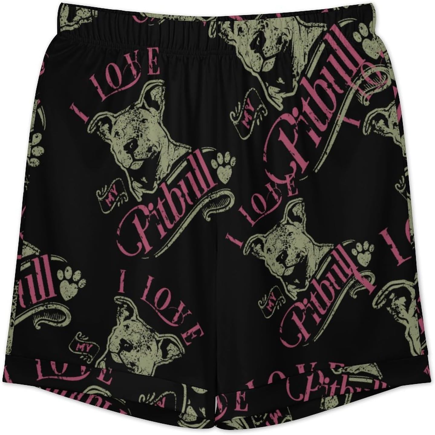 I Love My Pit Bull Men's Short Sleeve Pajama Set Satin Silk Like Lounge Sleepwear