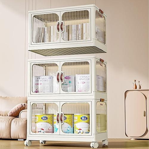 Miniatura 4 de Armario de almacenamiento de plástico plegable con puertas, contenedores de almacenamiento plegables transparentes con ruedas, plegable, apilable,