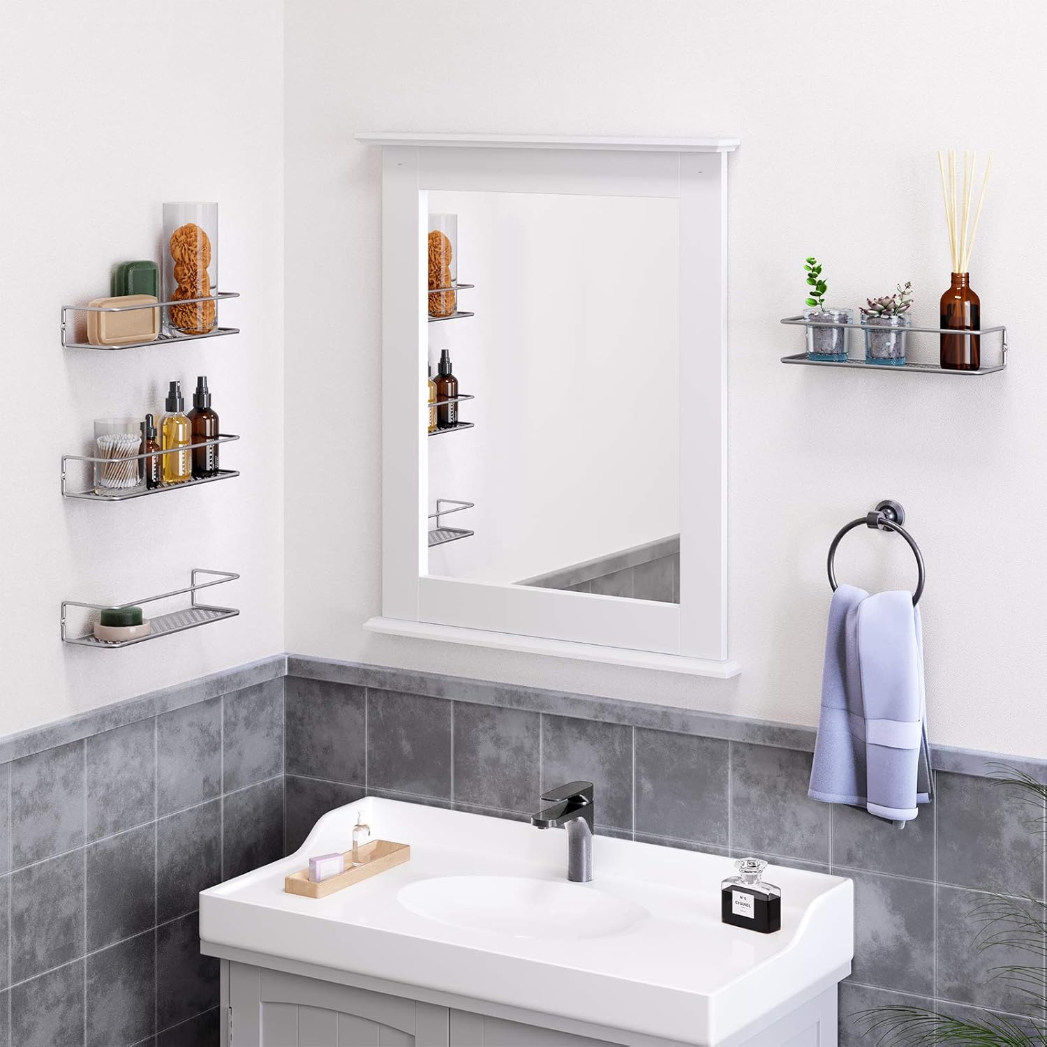 SONGMICS Wall-Mounted Spice Racks, Set of 4, Metal Spice Organizers, Kitchen Shelves for Door, Cabinet, Pantry, 11.3 x 3.5 x 2.4 Inches, Silver Gray UKCS07SV : Home & Kitchen