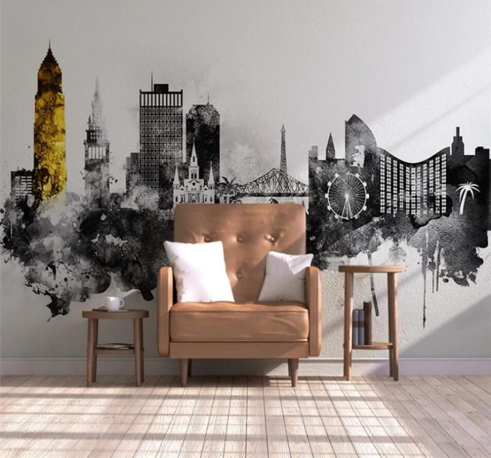 Wallpaper-3D-Xlm 250Cm×170Cm(B×H) Abstract Ink Wash Urban Architecture Art Individuality 3D Wallpaper Easy Install Feature Office Living Room Sofa Bedroom Tv Background Wall Decoration-250Cm×170Cm