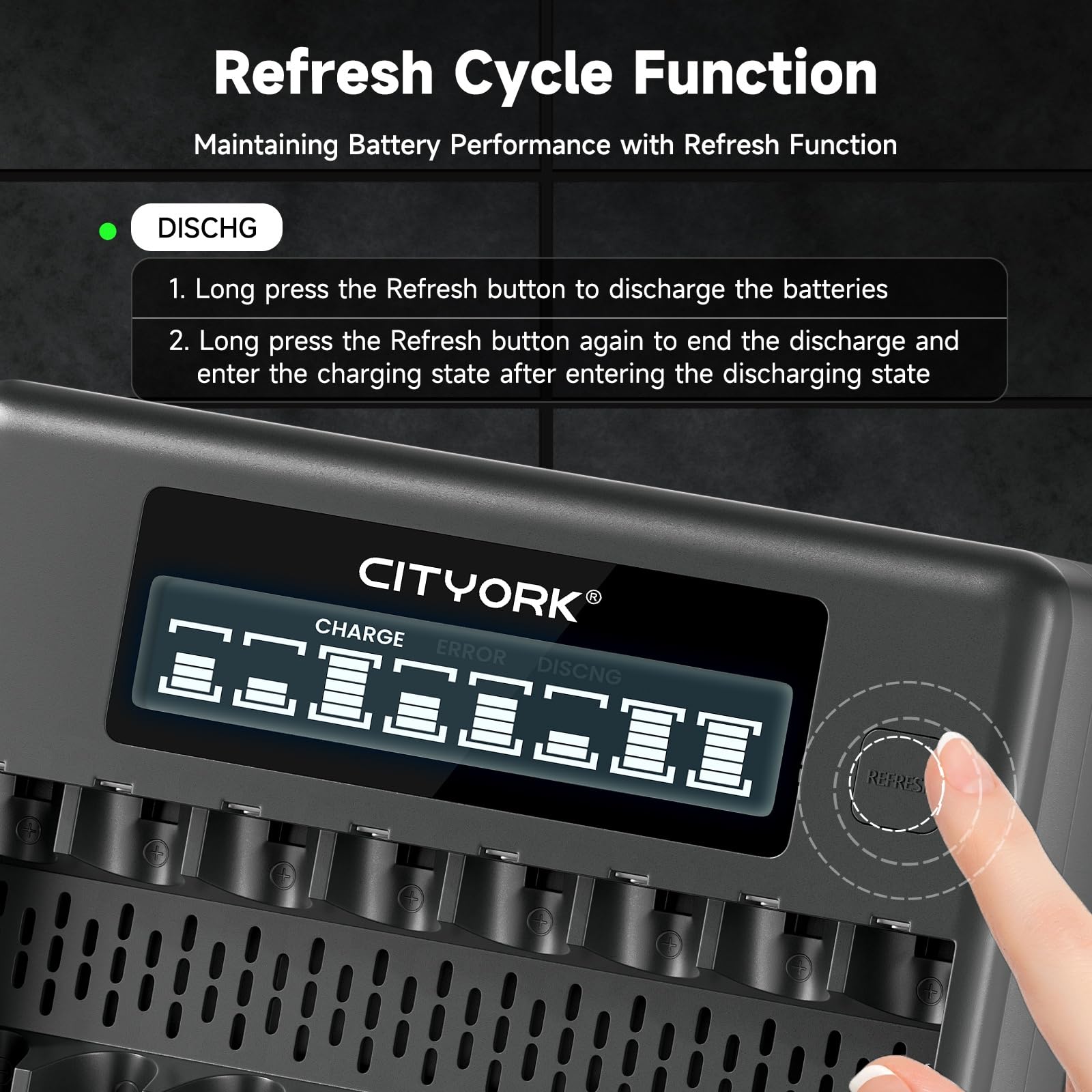CITYORK Lot de 8 piles AA AAA rechargeables avec chargeur, lot de 8 piles AA-3000 mAh et lot de 8 piles AAA1100 mAh avec chargeur intelligent LCD à 8 baies pour piles rechargeables 1,2 V AA/AAA NiMH