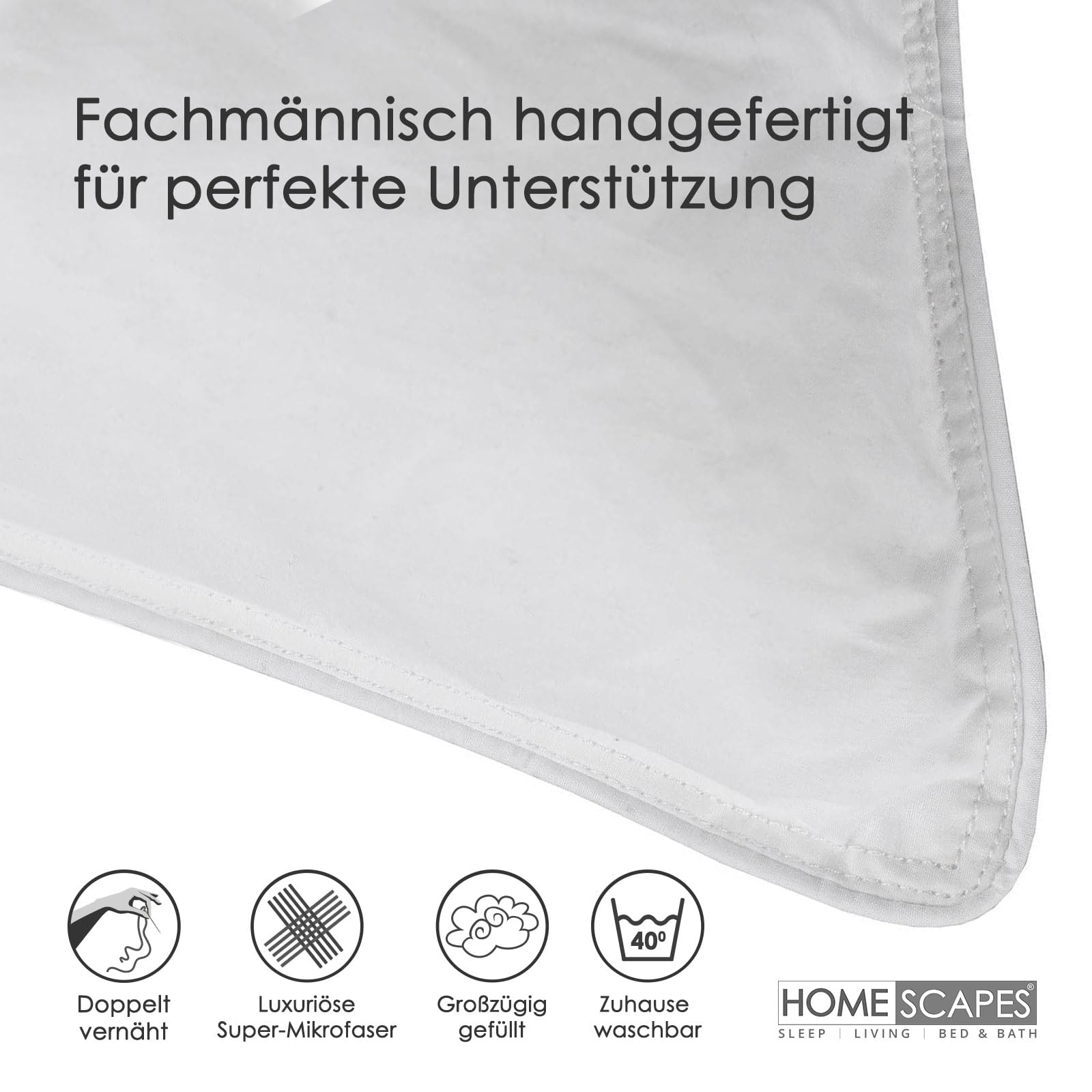 Homescapes mittelfestes Kopfkissen 48 x 74 cm im 4er Set, Federkissen mit 100% Entenfederfüllung, RDS- und Oeko-Tex-Zertifiziert, Bezug aus 100% Baumwolle
