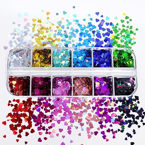 Miniatura 6 de Calcomanías holográficas 3D para arte de uñas con purpurina en forma de corazón, para el Día de San Valentín, diseño de uñas con purpurina para