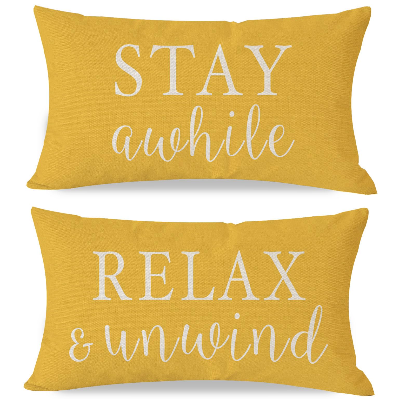 PANDICORN Decorative Throw Pillow Covers 12x20 Inch Set of 2 Stay Awhile Relax & Unwind Yellow Outdoor Farmhouse Spring Summer Porch Patio Decorations