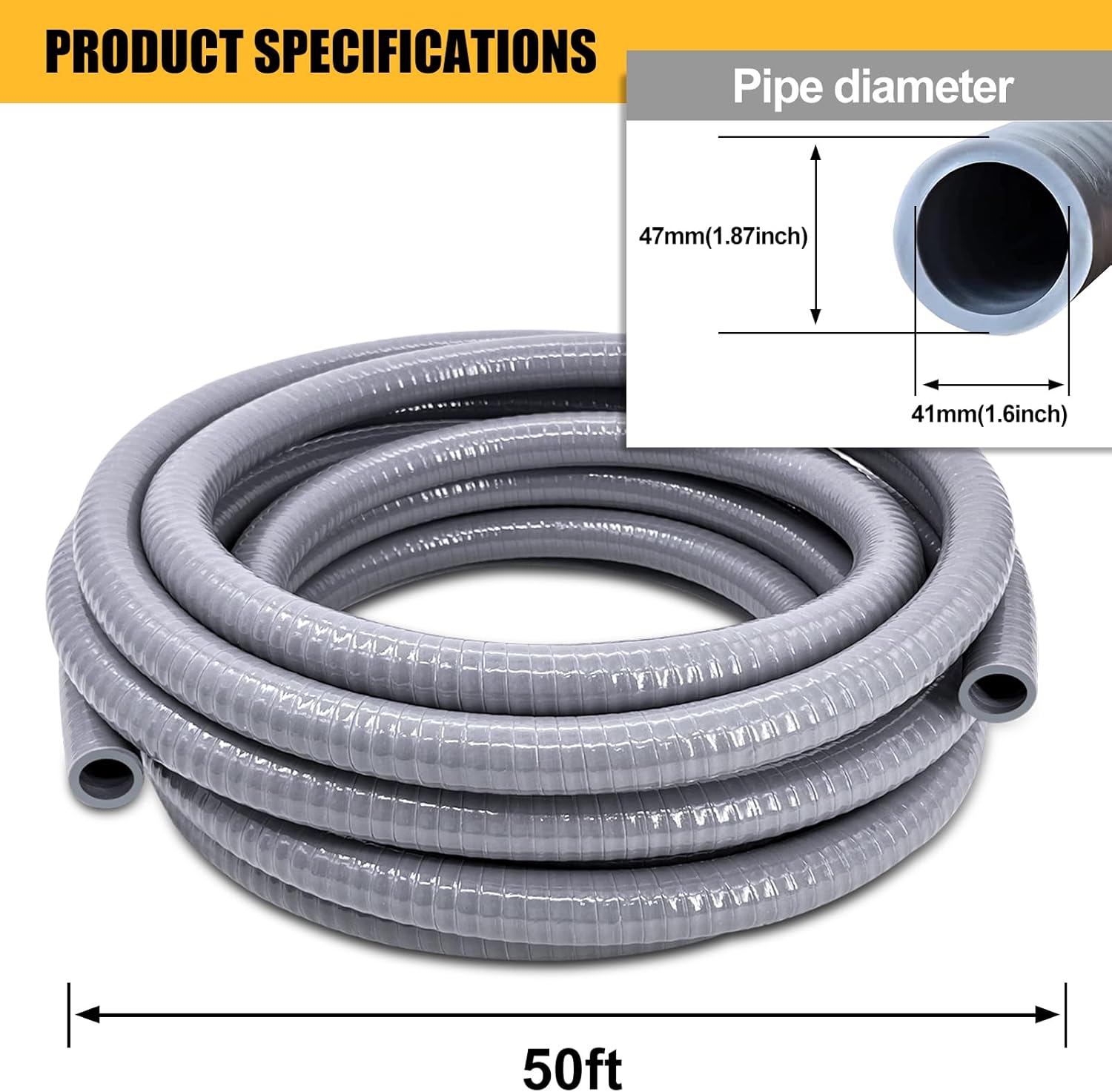 Liquid-Tight Conduit - 1-1/2 inch 50 Foot PVC Flexible Non Metallic Liquid Tight Electrical Conduit. 1-1/2" Dia