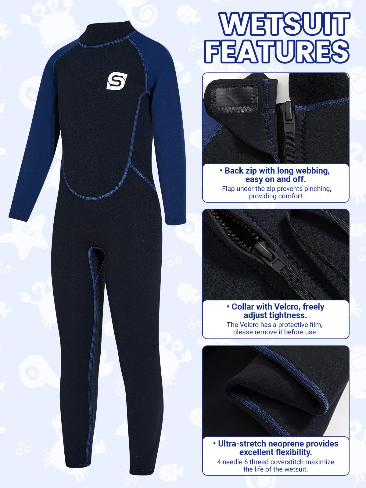 Traje de neopreno para niños y niñas, 2.5 mm con protección UV50+, mantiene el calor, suave y elástico, para natación, esnórquel y surf