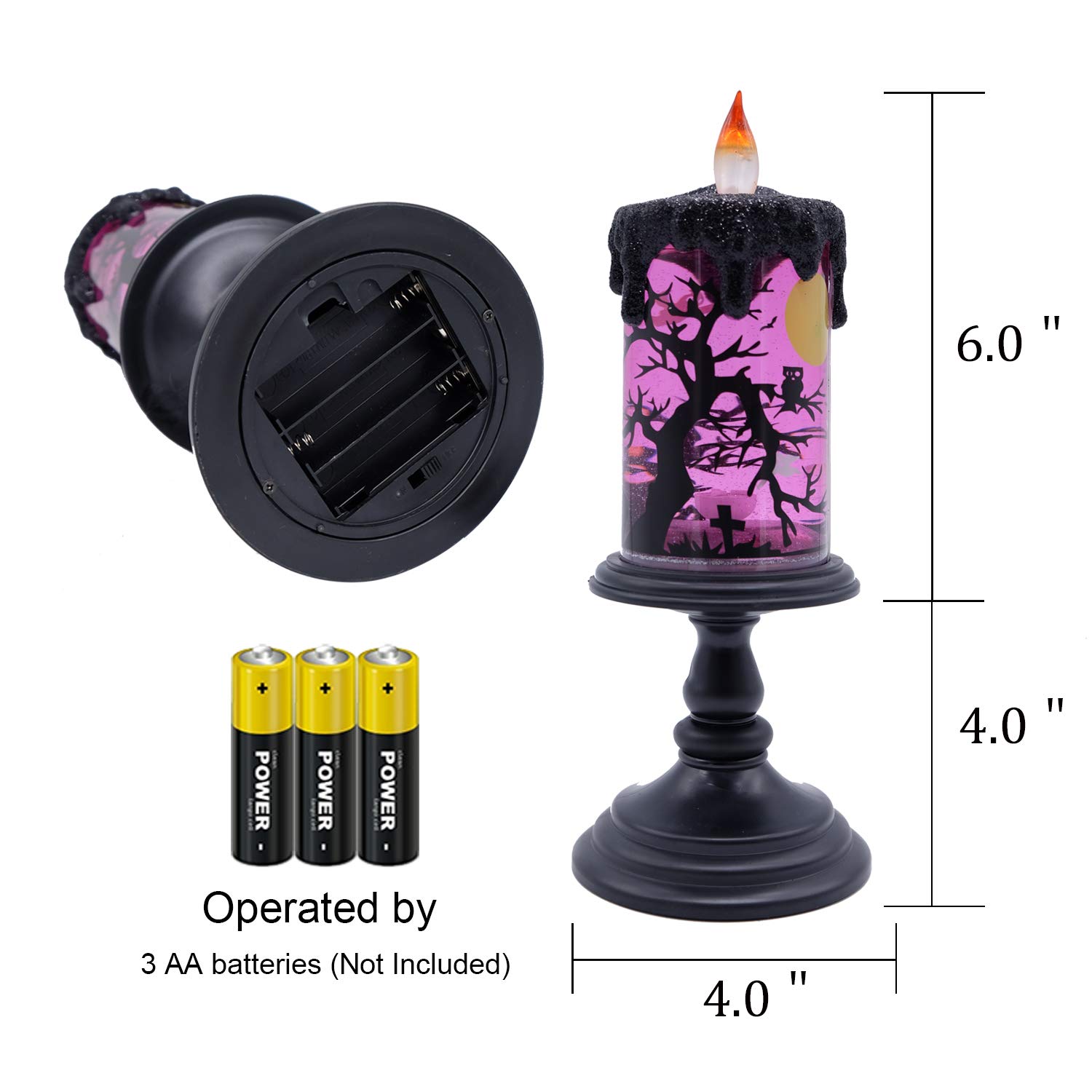 Eldnacele Halloween Snow Globe Candles Lighted Lamp, Battery Operated