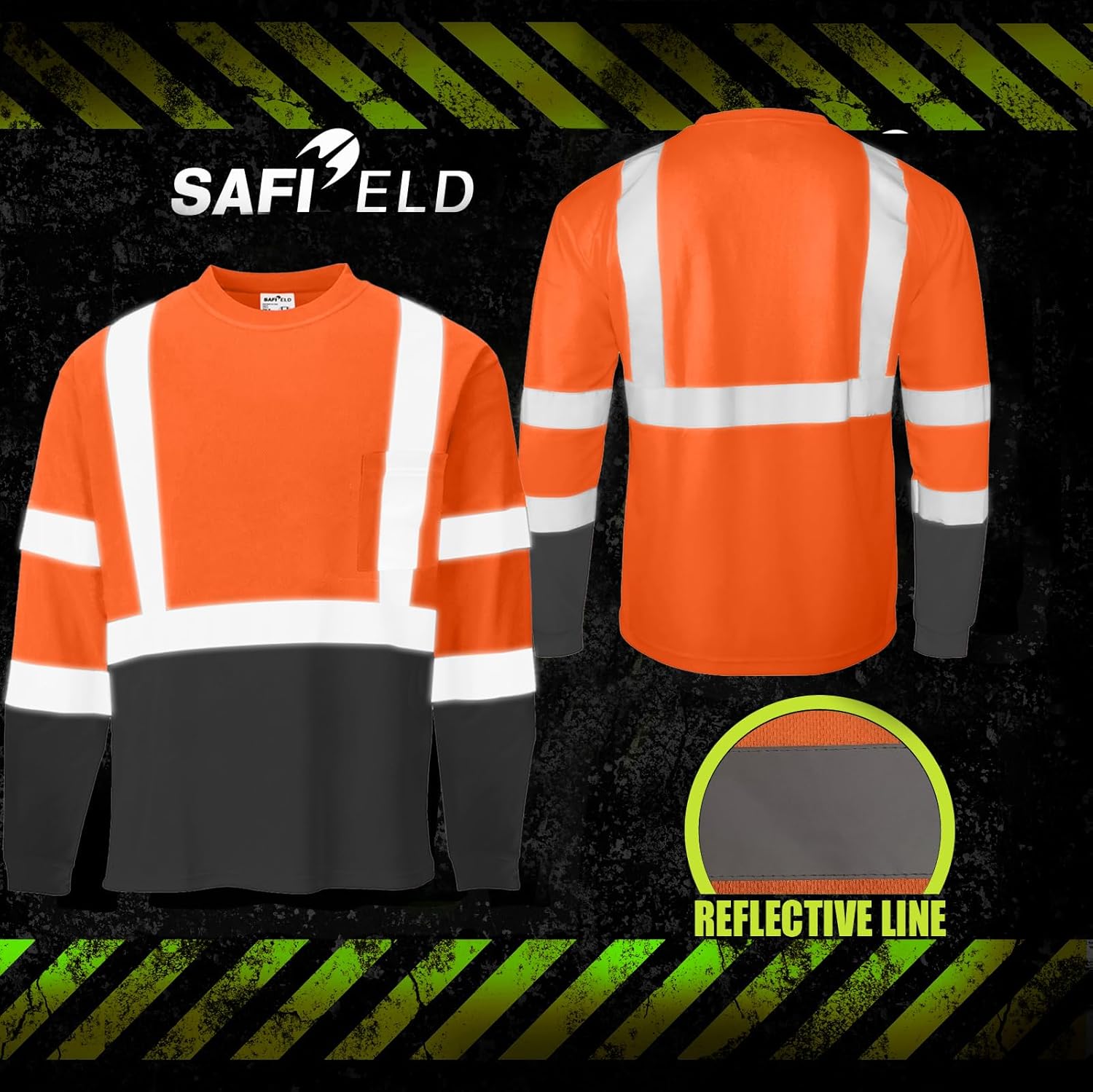 Hi Vis Safety Shirts for Men Reflective,High Visibility Work T-Shirt Short Long Sleeve with Pocket, 3 and 5 Pack - Image 4