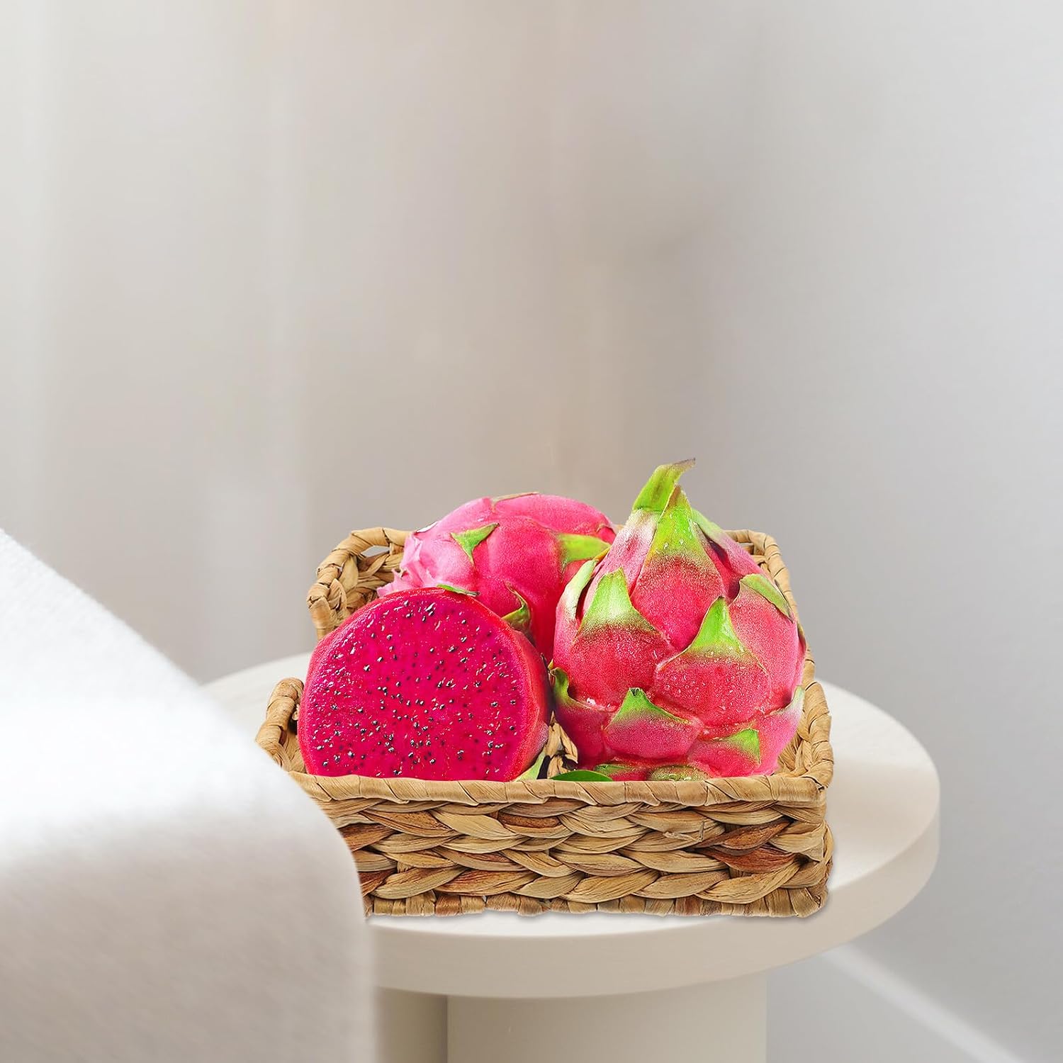 Straw Woven Tissue Storage Basket, Square Desktop Organizer for Magazines