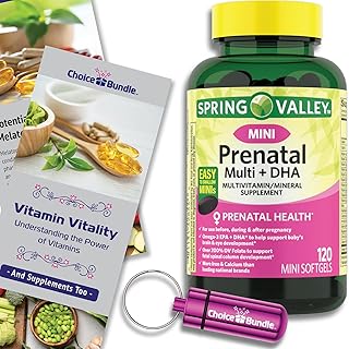 Spring Valley Prenatal Multi + DHA Complete Multivitamin Multimineral Supplement Mini Softgels 120 Ct Plus Vitamin Guide & Pill Container (3 Items)!