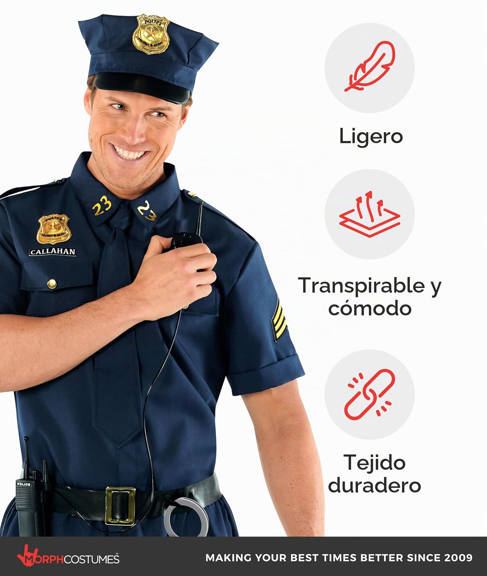 Morph Disfraz Policia Hombre Adulto, Traje Policia,Disfraces Policía, Disfraz Carnaval Hombre y Halloween