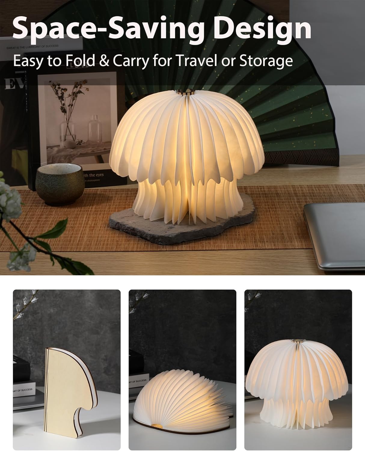 Modern Decor Mushroom Lamp - Foldable Pocket Lamp,1200mAh Battery Rechargeable Warm Light, Portable LED Decorative Light for Bedroom, Living Room & Desk - Cute Home Decor
