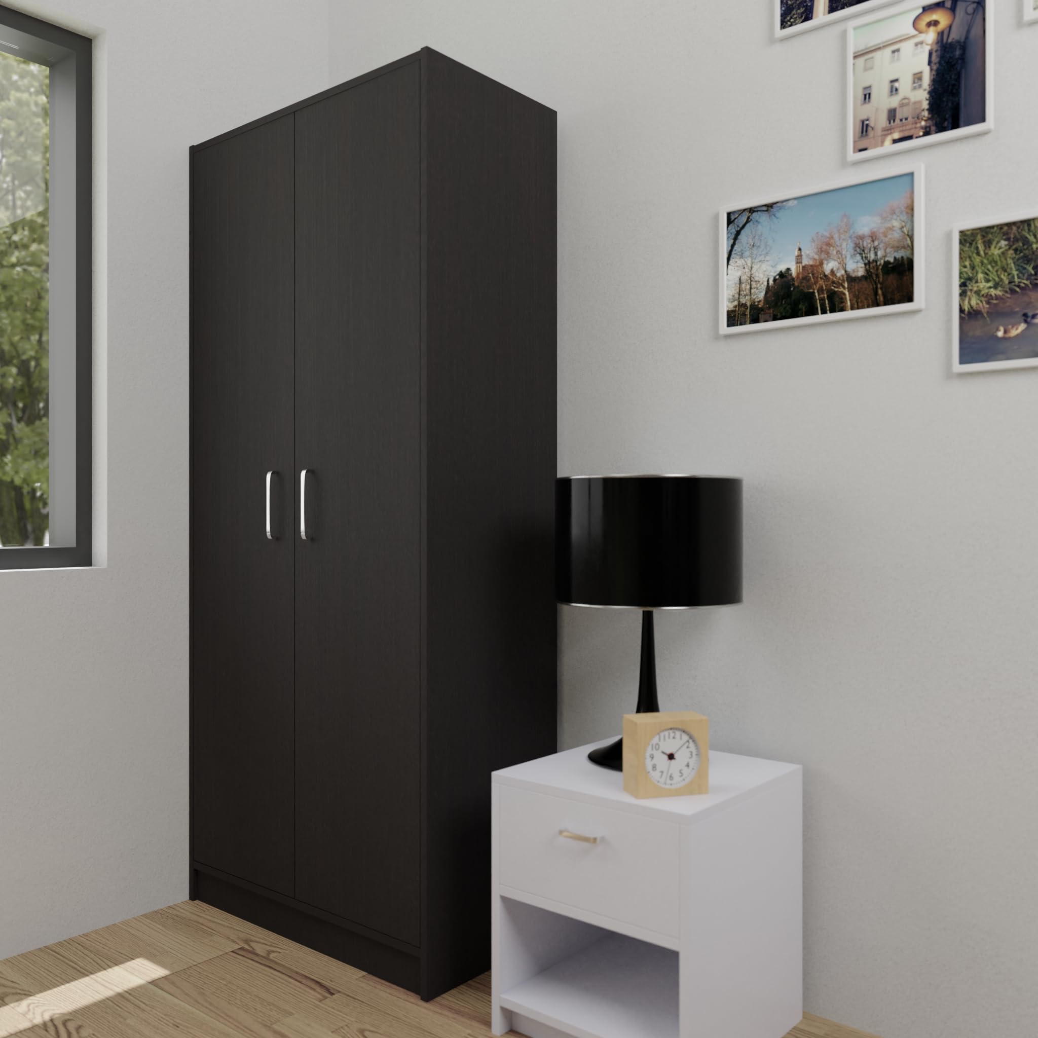 VIKI Wardrobe | Wooden Almirah for Clothes,Door for Bedroom, 2 Door Wardrobe with Door & Hanging Space (Dark Wenge - 40D x 80W x 180H) | 1 Year Warranty