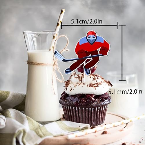 Miniatura 2 de 18 piezas de hockey sobre hielo con purpurina roja, símbolo de cumpleaños, decoración temática de competencia deportiva, suministros de decoración