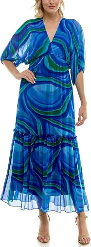 Taylor Dresses Women's Dolman Elbow Sleeve V-Neck Smocked Empire Waist Maxi Dres