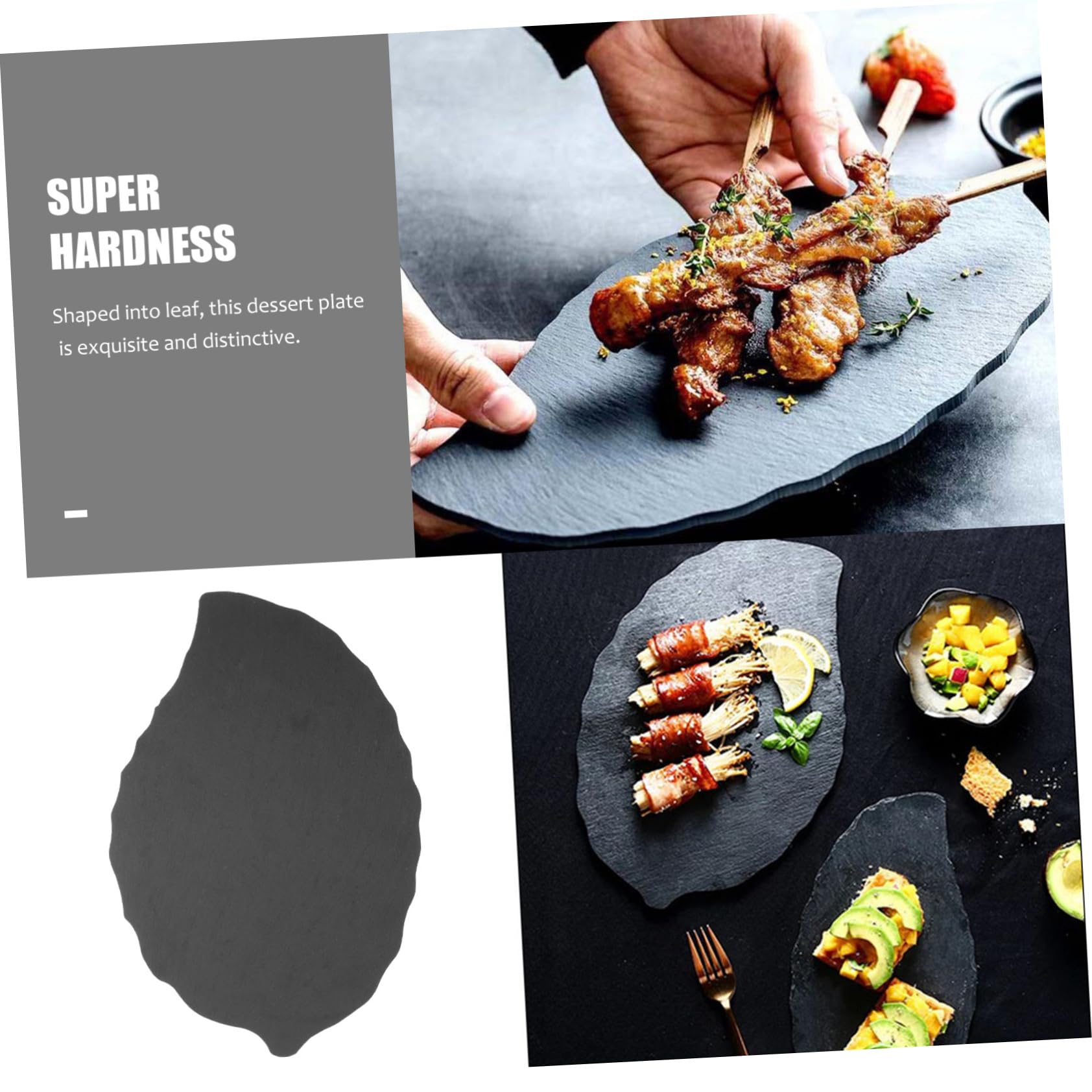 Sushi Serviertablett in Blattform, Kunststoff, Schwarz für Präsentation