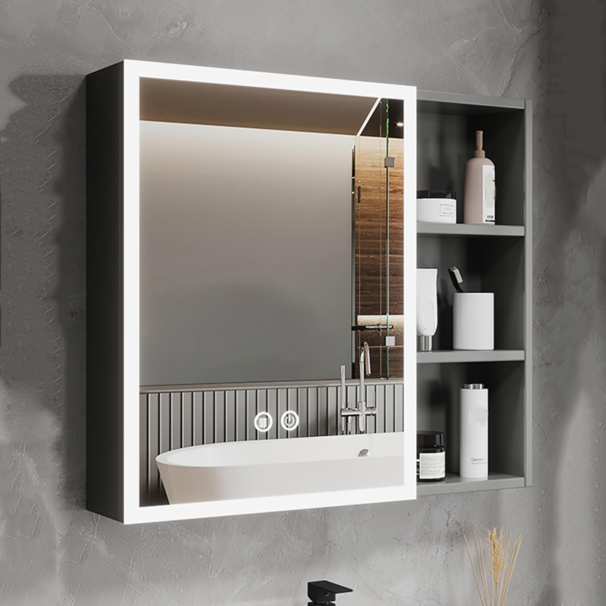 FGXHHS Modern Bathroom Medicine Cabinet with Mirror, Wall-Mount Storage, Defogging Feature, Space-Saving Vanity, Above Toilet nizer for Stylish Home Décor