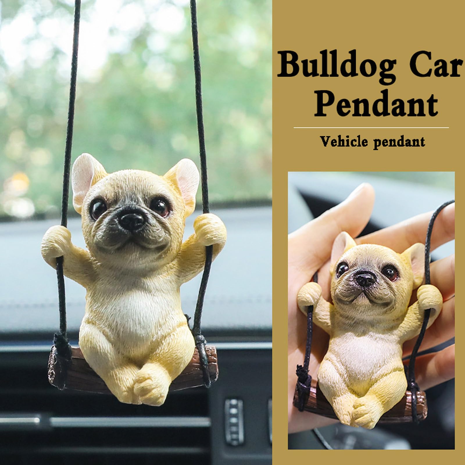 Pendentif Voiture Bouledogue - Décoration Mignonne Pour Rétroviseur - Résine Avec Corde