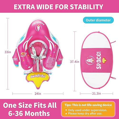 Miniatura 3 de Swimbobo - Flotador inflable para piscina para bebé, nave espacial, flotador de natación infantil con asiento de seguridad de tela, juguetes de