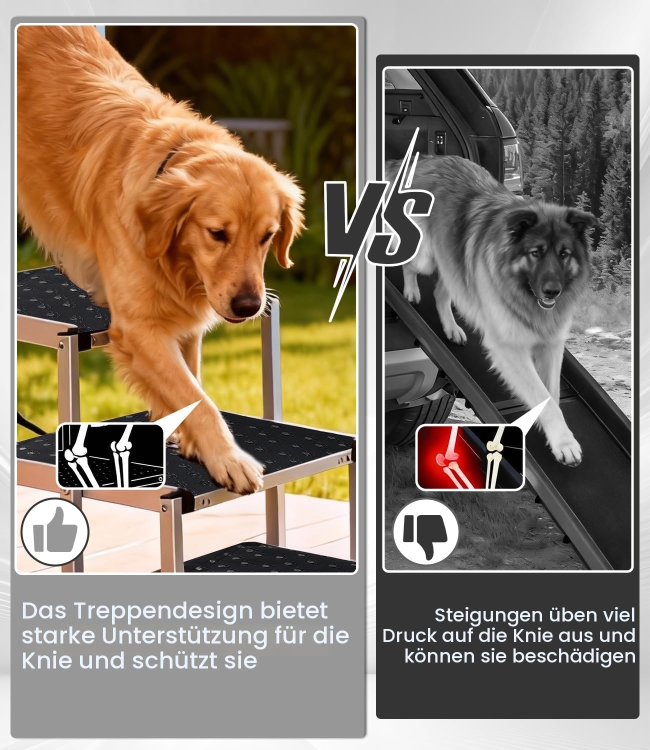 Hundetreppe Auto, Hunderampe Auto klappbar, Haustiertreppe mit Hundeliftgeschirr, 5 Stufen Hundetreppe Große Hunde bis 80kg, Rampe Hunde Treppe für die Für Kleine, Mittlere, Große