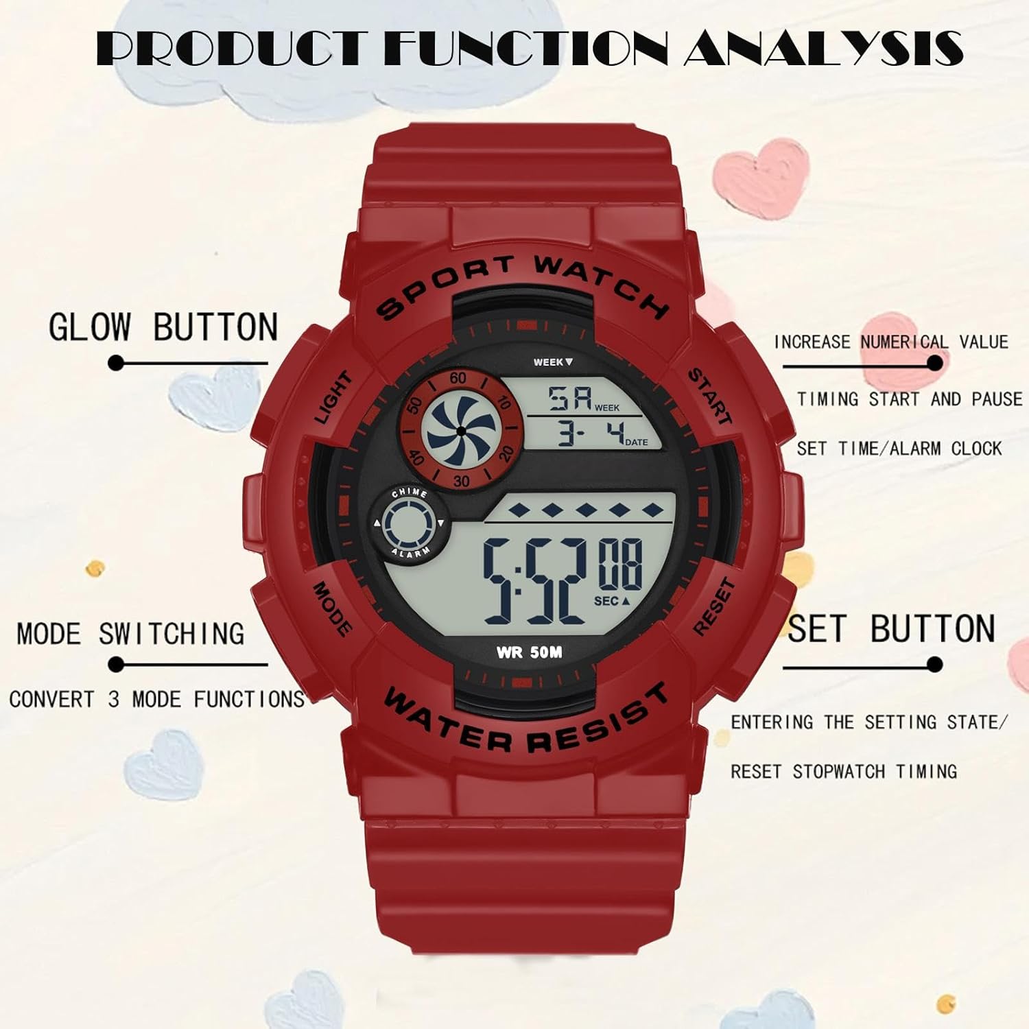 findtime Digital Watch Womens Sport Waterproof White Wrist Watches for Women with Alarm Stopwatch Hourly Chime LED Display 12H/24H Calendar - Image 5