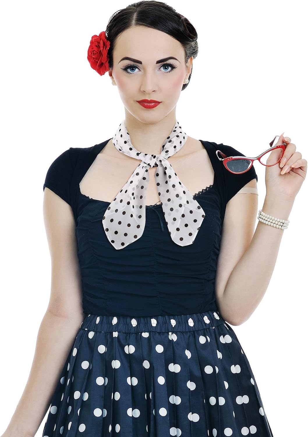 Boao Polka Dot Scarf 1950s Chiffon Scarf Retro Hair Tie Sheer Square Neck Head Vintage Neckerchief for Women