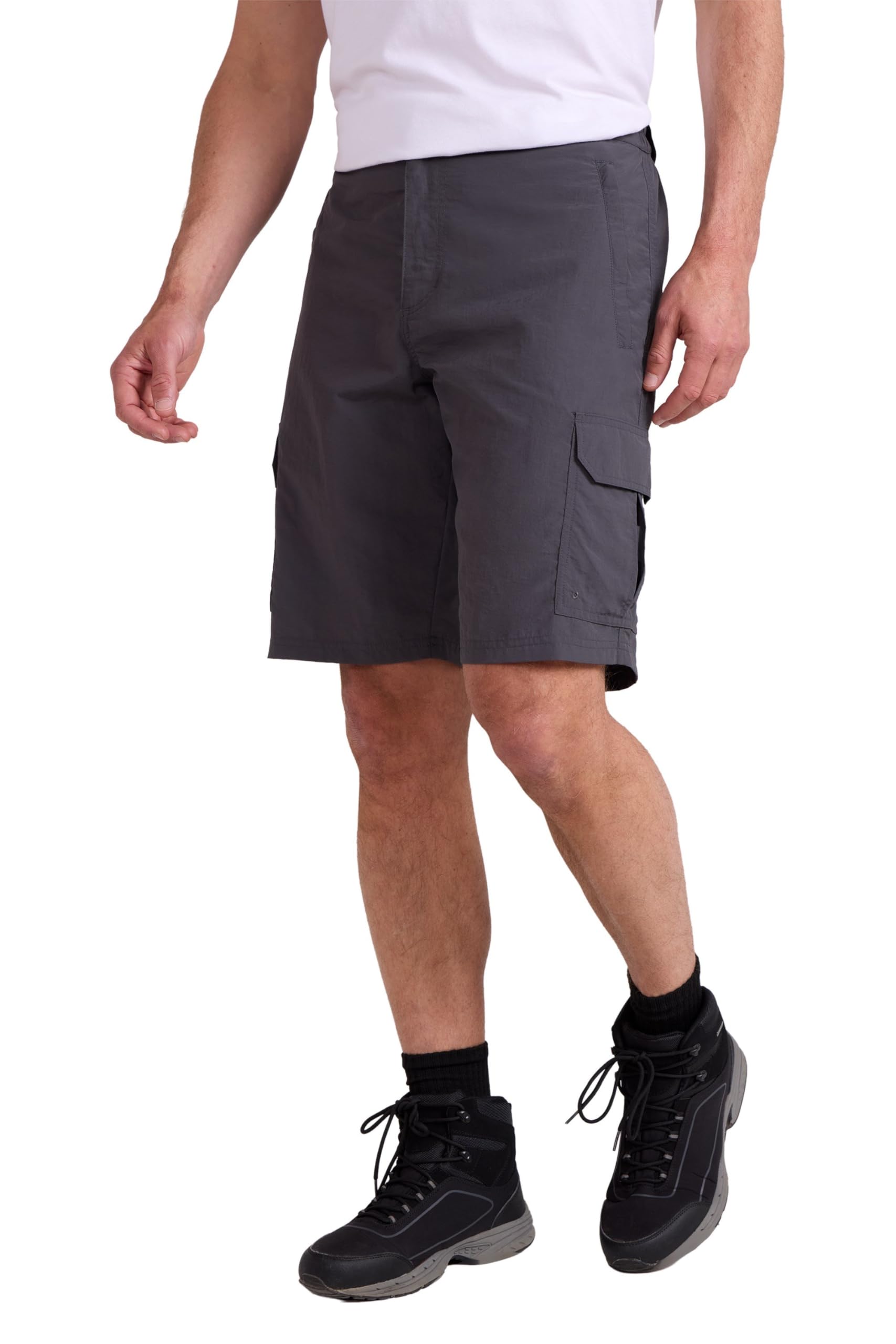 Mountain Warehouse Men's Grey Explore Shorts - Fast Dry Shorts, Light Shrink & Fade Resistant Hiking Short Pants, 5 Pockets - Spring Summer, Walking, Safari, Beach W42