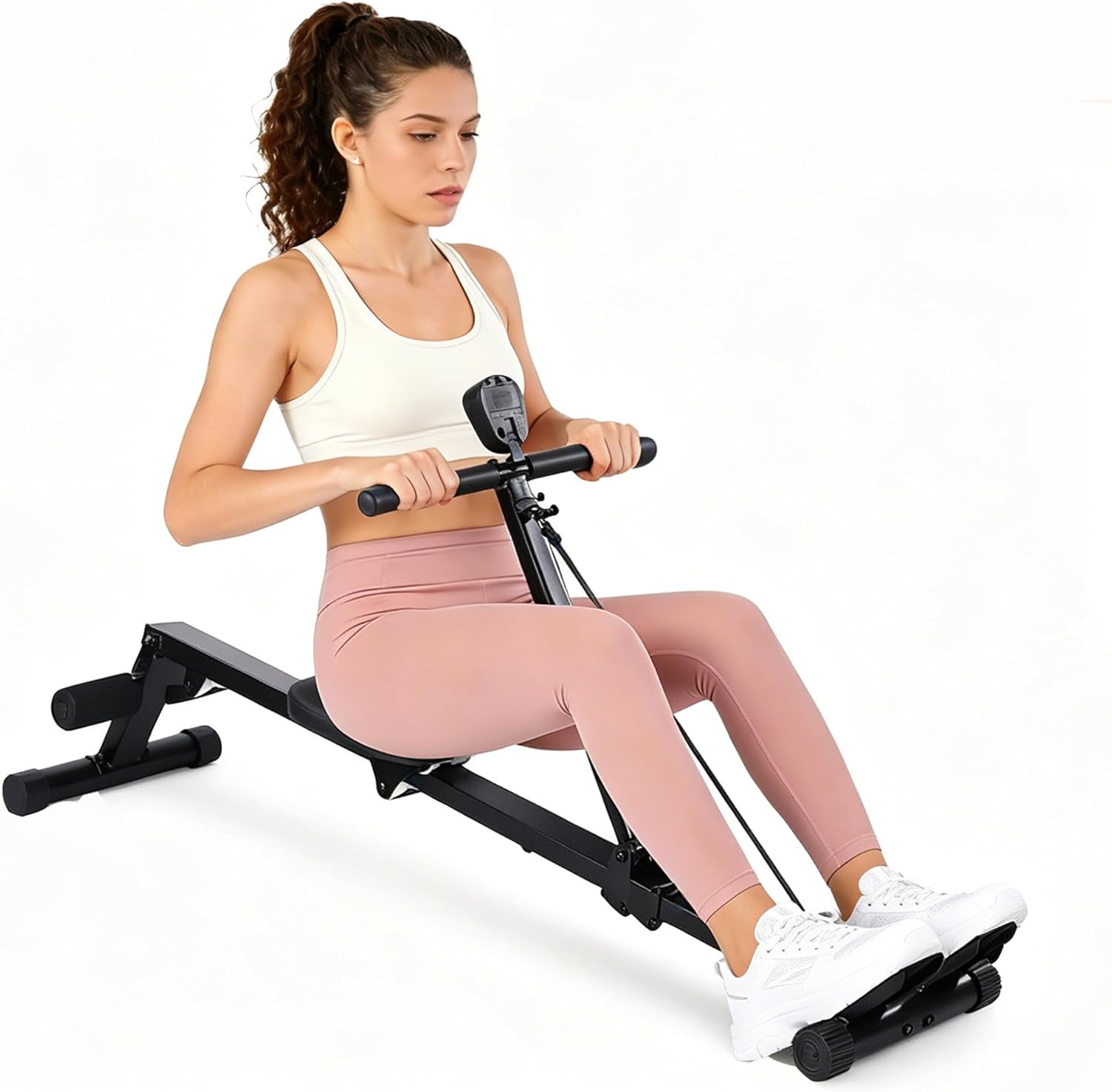 Garvee Rowing Machine for Home Use, Compact Rower Machine with LCD Display, 276 LB Capacity Heavy Duty Home Gym Equipment, Space-Saving Design, Perfect for Full Body Workout, Black
