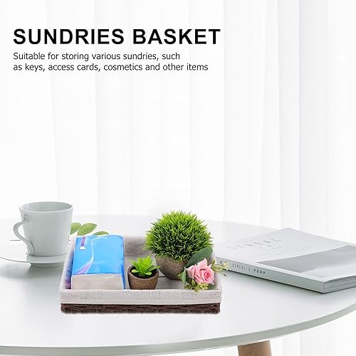 Miniatura 9 de STOBAZA Cestas de almacenamiento de mimbre, cestas de mimbre de cuerda de papel tejidas a mano, pequeñas cestas rectangulares de mimbre para