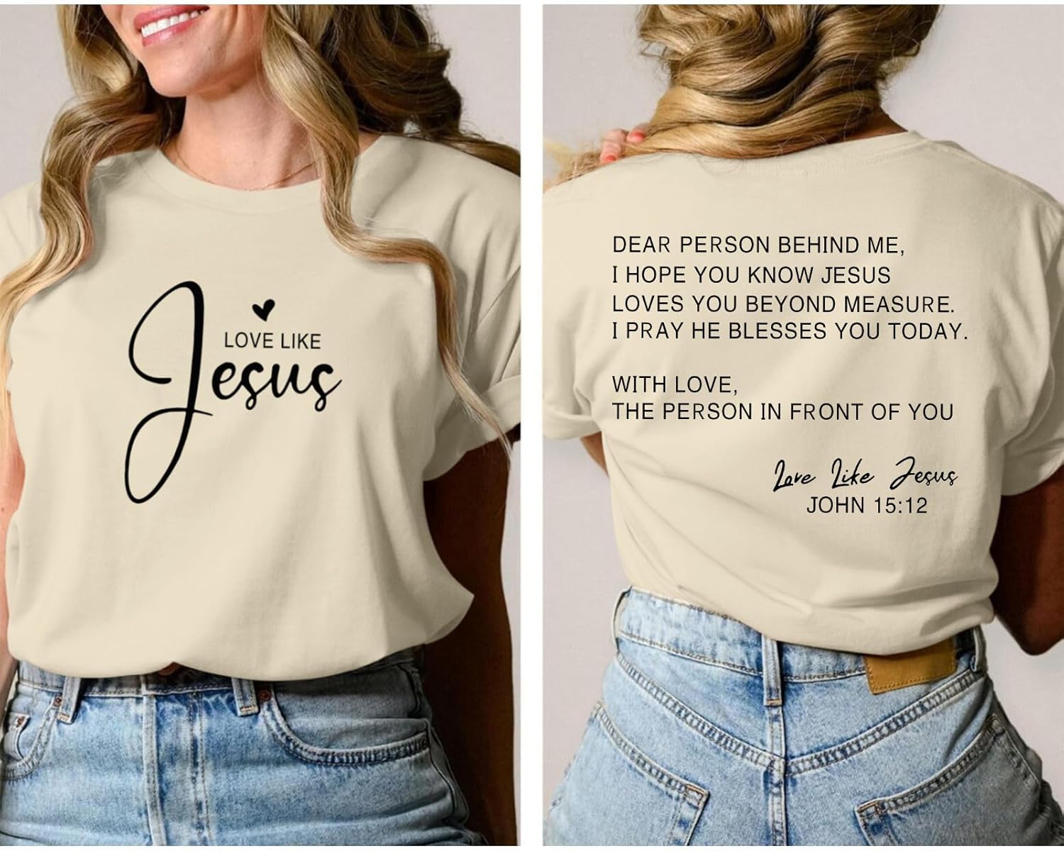 Love Like Jesus Christian Shirts for Women Bible Verse Faith Religious Tshirts Dear Person Behind Me Graphic Tees - Image 5