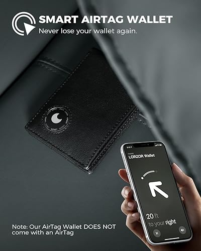 Miniatura 5 de Billetera para hombre con soporte para AirTag, billetera bifold de cuero de grano completo AirTag con ventana de identificación, bloqueo RFID