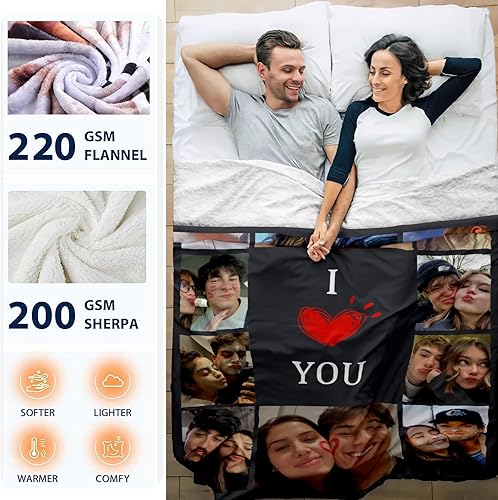 Miniatura 3 de DayOfShe Manta de forro polar cálida personalizada para parejas, regalos para novia, novio, mantas de sherpa gruesas personalizadas, regalos de amor