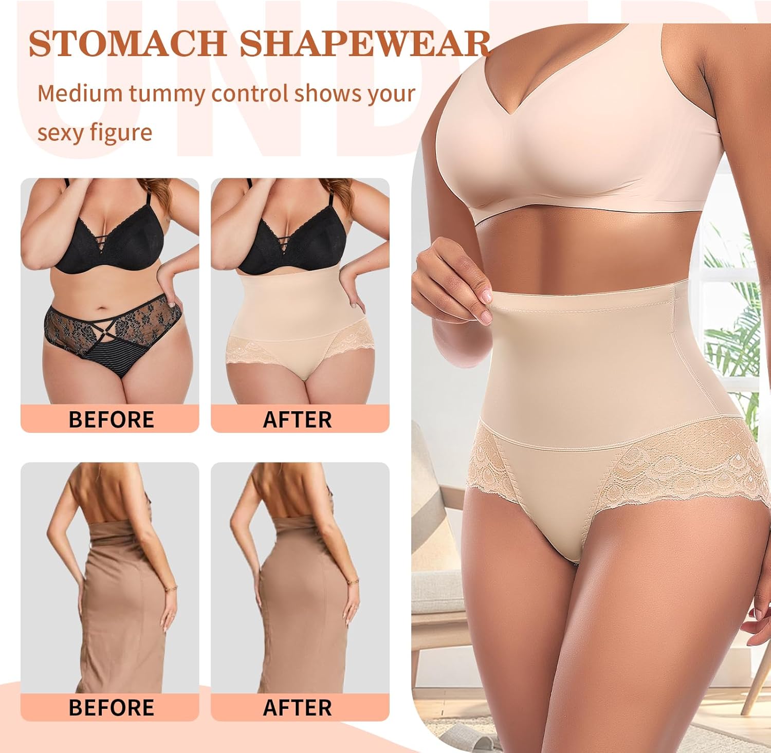 Werena Tummy Control Shapewear Panties for Women High Waist Body Shaper Underwear Lace Shaping Girdle Briefs - Image 5