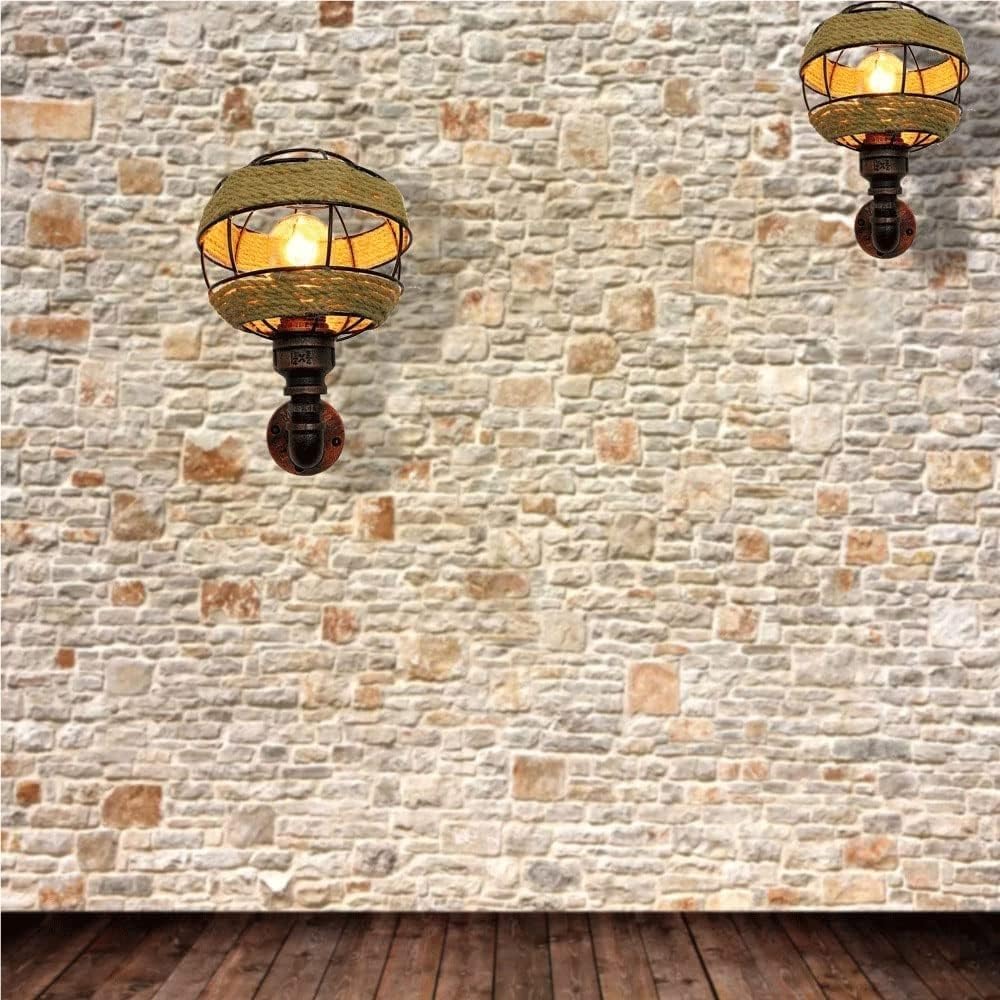 Lámpara de Pared Industrial de Cuerda de Hierro Forjado, Aplique Creativo de Cuerda de cáñamo, Base E26/E27, Luces de Pared empotradas, decoración de Bar y Restaurante, Farol de Pared