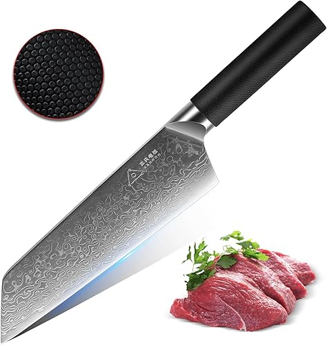 XXV Damascus Japan VG-10 - Cuchillo de cocina profesional de alto carbono de acero inoxidable de 7 pulgadas, mango ergonómico antideslizante