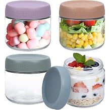 ECOSEAO Glass Jars with Screw Lids, 4PCS Overnight Oats Jars, 10oz Glass Containers, Wide Mouth Food Container Mason Jar for Tea Coffee Snacks Yogurt Spice Sugar Pots