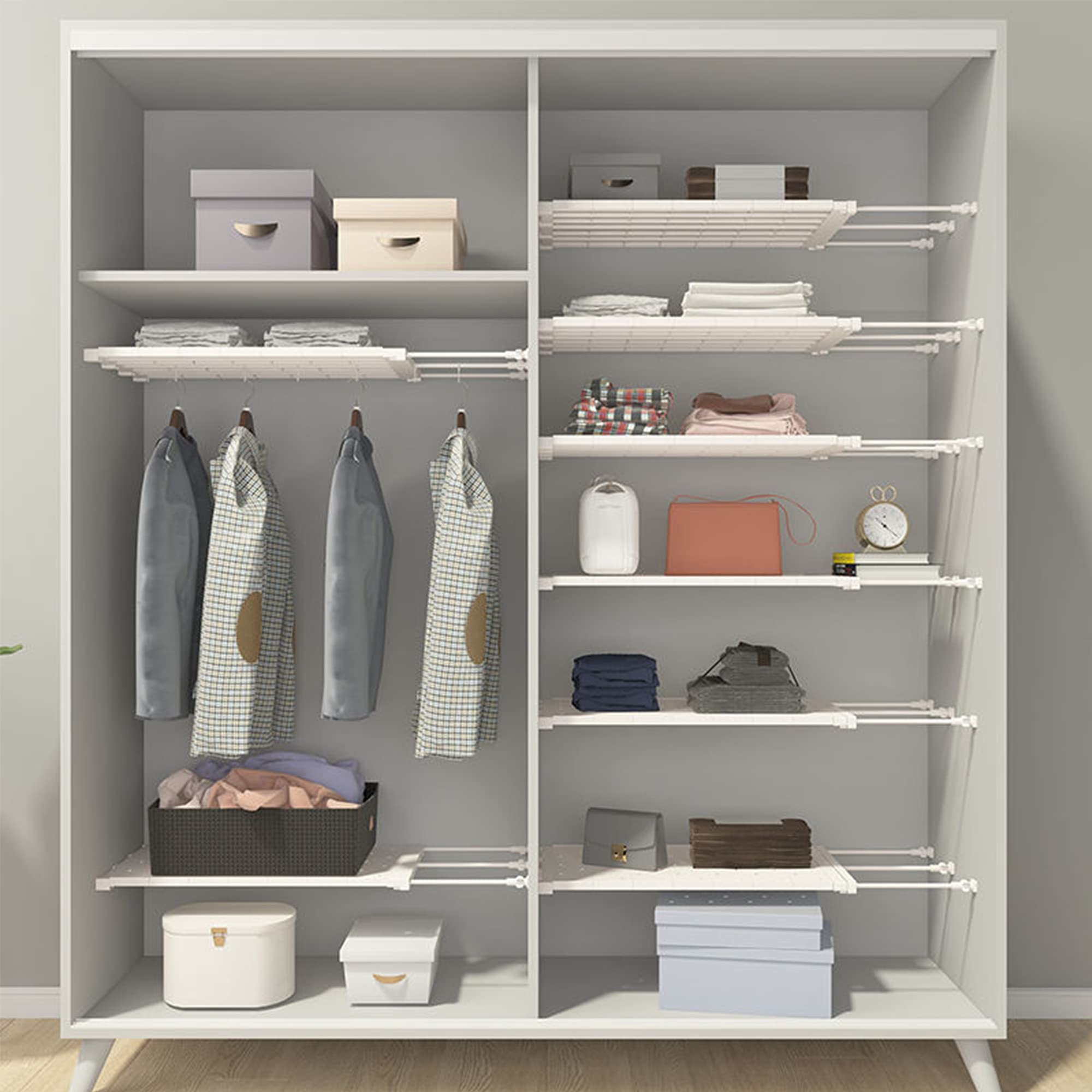 SUQ 1 x separatore estensibile, per scaffale regolabile, armadi telescopici, organizer per armadio, mensola per cucina, armadio libreria (24 cm, 38~60 cm)