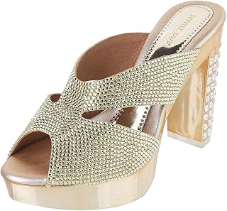 Mochi Womens Synthetic Gold Slip Ons Heels(Size (6 Uk (39 Eu)) Price In India