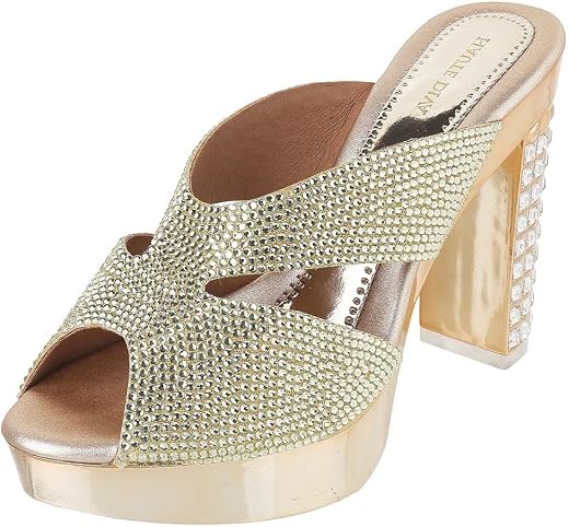 Mochi Womens Synthetic Gold Slip Ons Heels(Size (6 Uk (39 Eu))