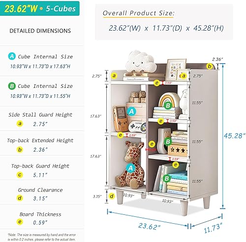 Miniatura 2 de NELYE Estantería de madera en forma de cubo con patas, estante abierto de 3 niveles para niños, organizador de almacenamiento para libros y