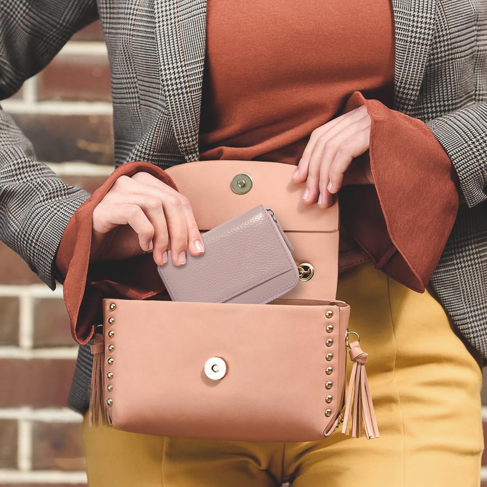 GHGMAO Credit Card Holder Accordion Wallet for Women Small Genuine Leather Wallets RFID Blocking Ladies Card Organizer Card Cases Holder Security Travel Wallet with Zipper