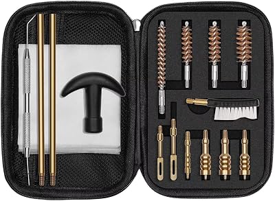 MaximalPower Mini Gun Cleaning Kit for .40 .45 .22 .38 9mm Caliber - Bore Brush and Brass Jags Adapter for Rifle Pistol - Includes Portable Travel Case - 16 Piece Set