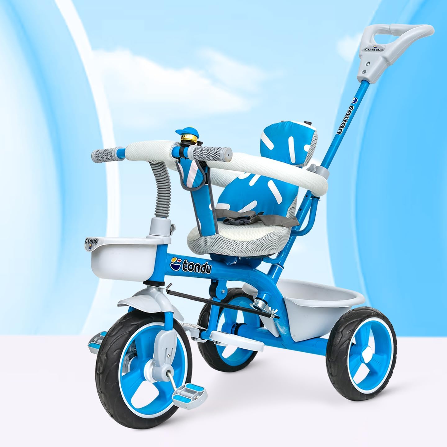 TONDU Tricycle for Baby/Kids with Safetyc Arm & Seat Belt with Parental Control Tricycle (Blue)-image-25