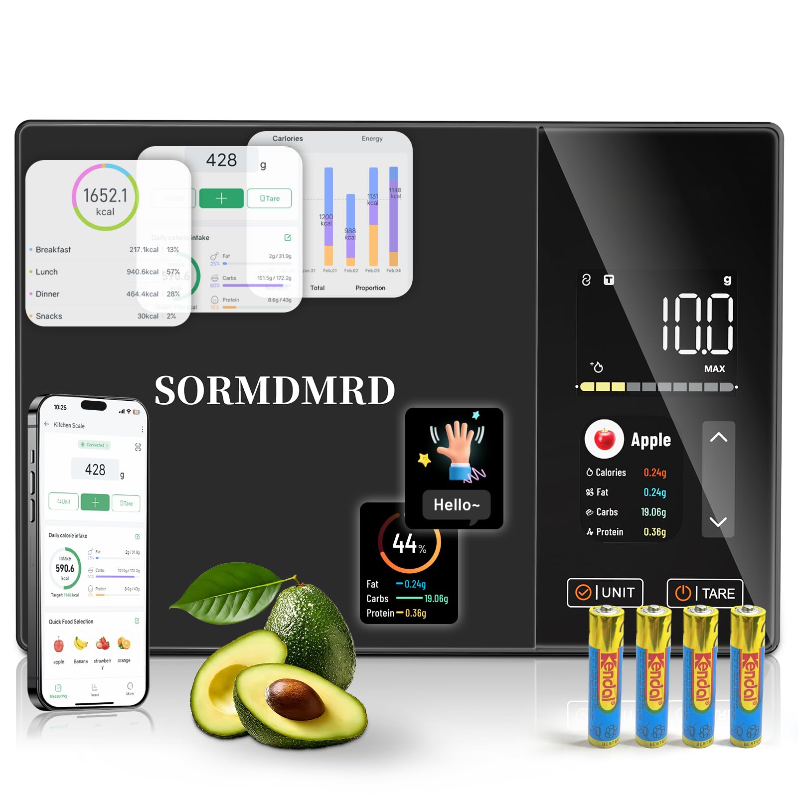 Smart Kitchen Food Scales with Nutrition Calculator, Calories, Fat, Carbohydrates and Protein Tracker, Digital Kitchen Scales for 9999+ Food, Healthy Eating, Food Preload-image-16