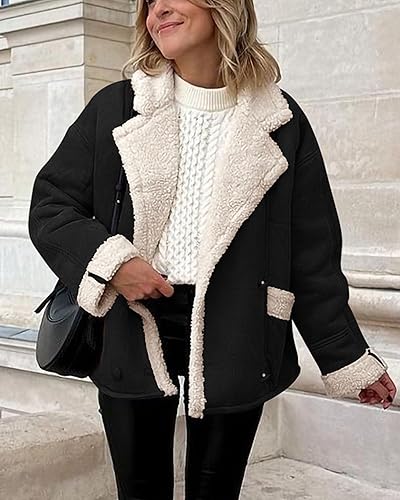Miniatura 9 de PRETTYGARDEN Abrigos de gamuza de invierno para mujer 2024, chaqueta con forro polar y bolsillos de solapa de piel sintética, ropa de abrigo cálida