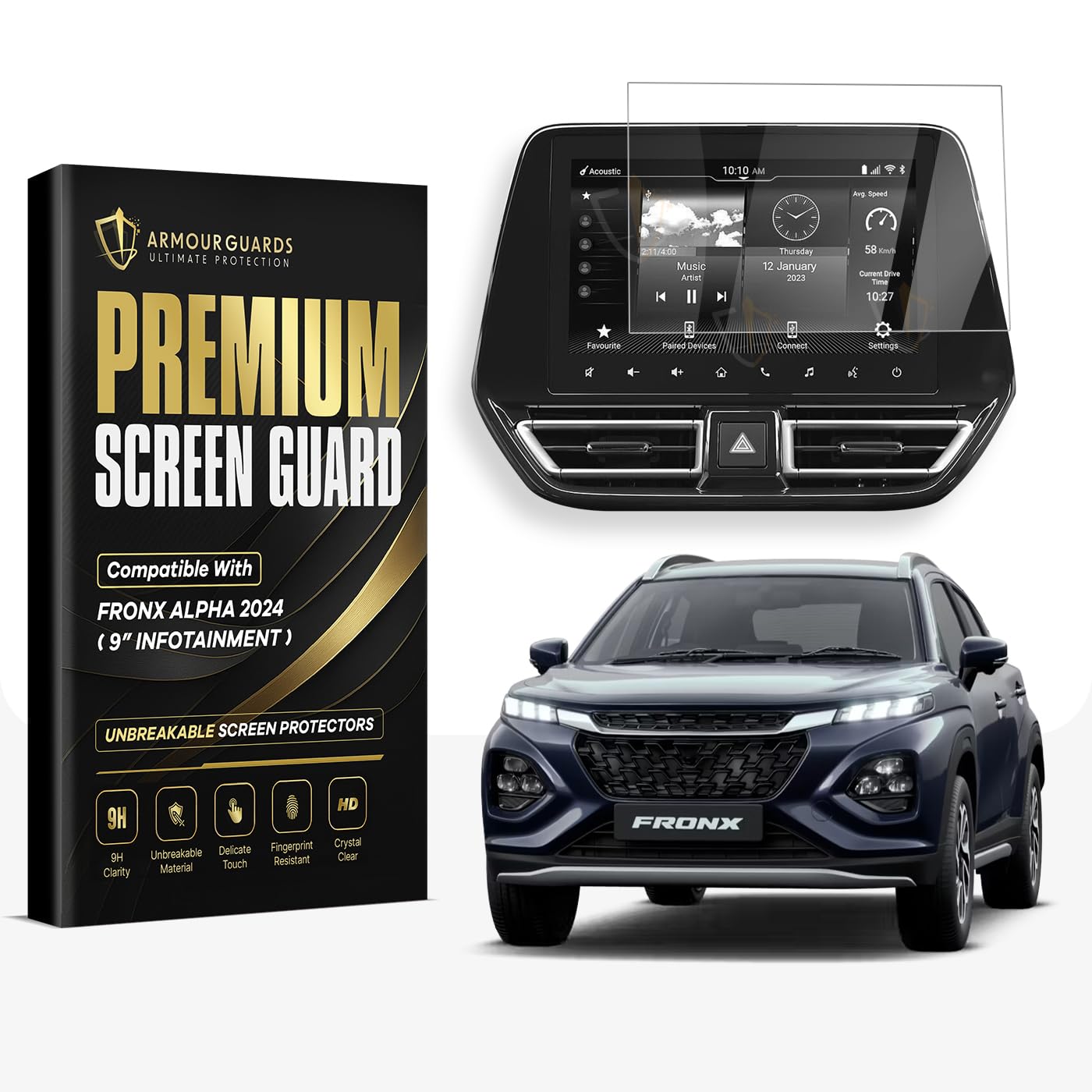 ARMOUR GUARDS Screen Guard For MARUTI SUZUKI FRONX 9 Inch Infotainment System for ALPHA Model Display Screen Protector | Car GPS Navigation Accessories [Not Tempered Glass] (79Inch)-image-30