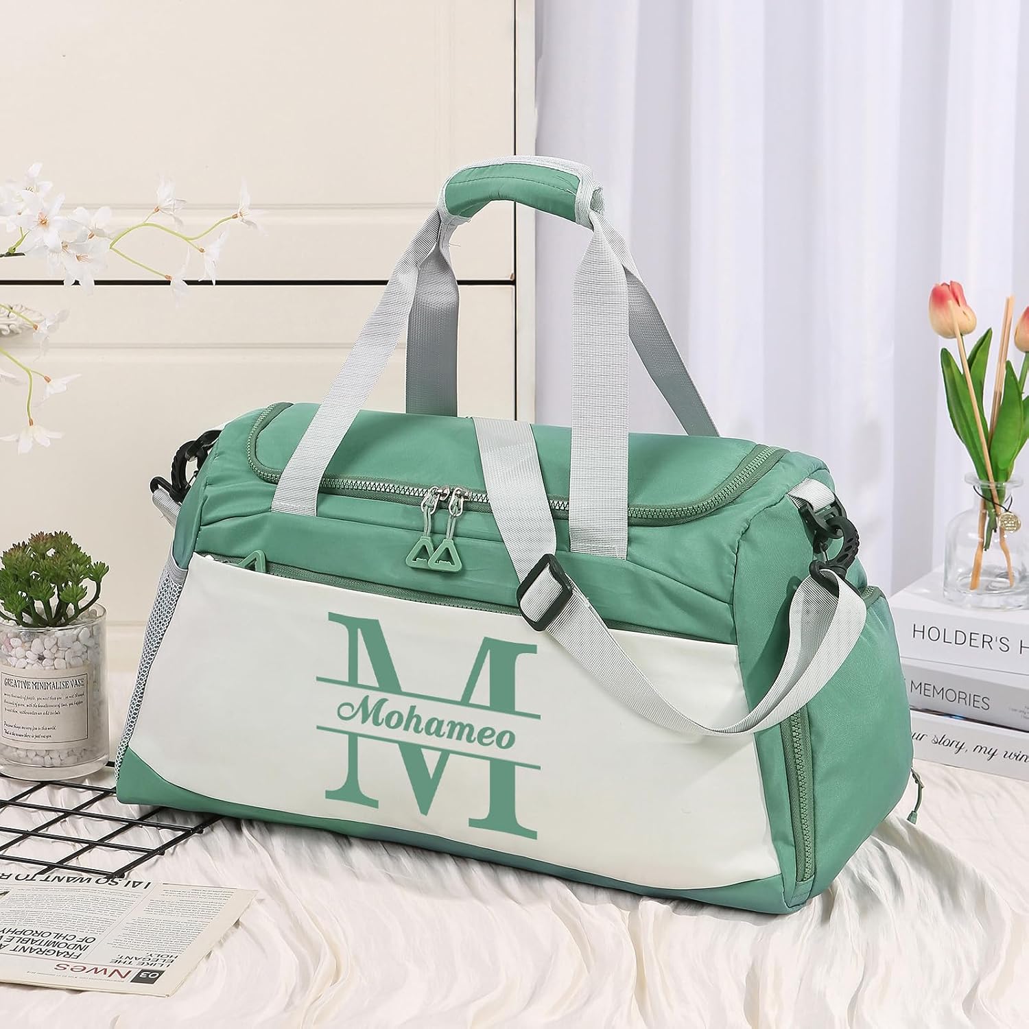 Personalized Travel Duffel Bag with Name - Custom Letter Oxford Cloth Gym Bag with Shoes & Wet Pockets Sport Bag Weekender Overnight Bag for Traveling for Women Men Gift for Christmas Groomsman Brides