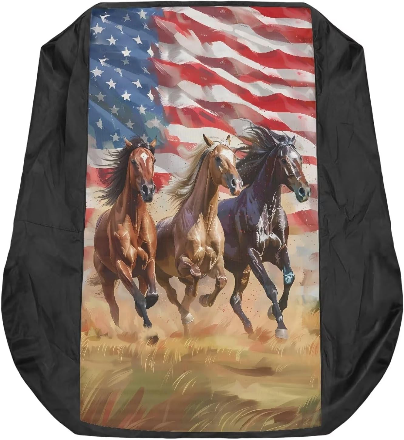 Horse American Flag Seat Cover, Wolf American Flag Adjustable Tractor Seat Mat with Pocket, Portable Riding Lawn Mower Cushion Waterproof Heavy Duty